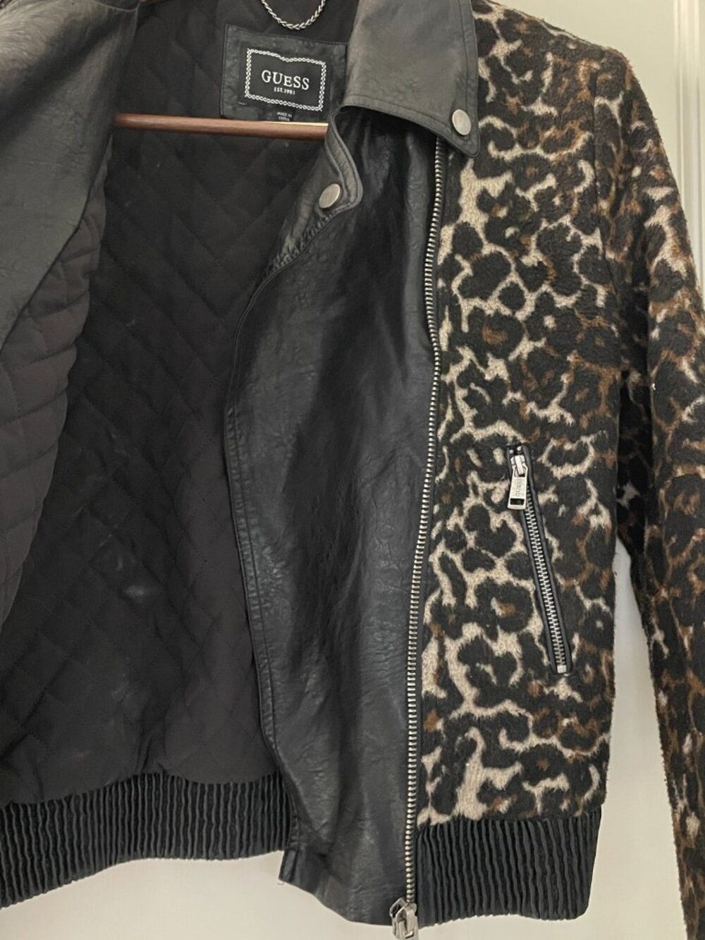 Guess Moto Jacket Faux Leather Cheetah Print Size Medium - Picture 8 of 11